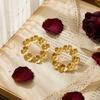 Stainless Steel Floral Wreath Earrings Waterproof Women Earrings Trendy Flower Circle Studs  Gift