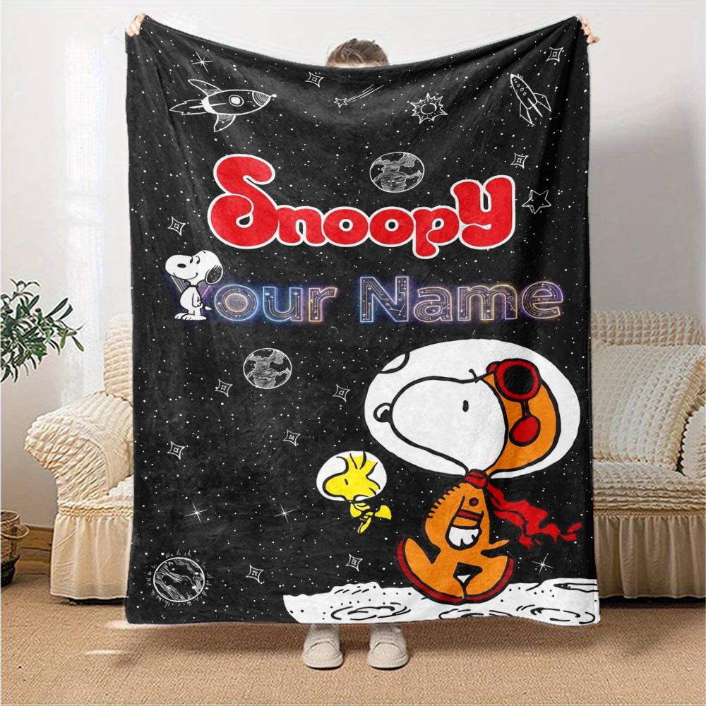 Name Custom Dog Snoopy Print Flannel Blanket High Quality Warm Comfortable Cover for All Seasons Perfect for Gifts Home Decor