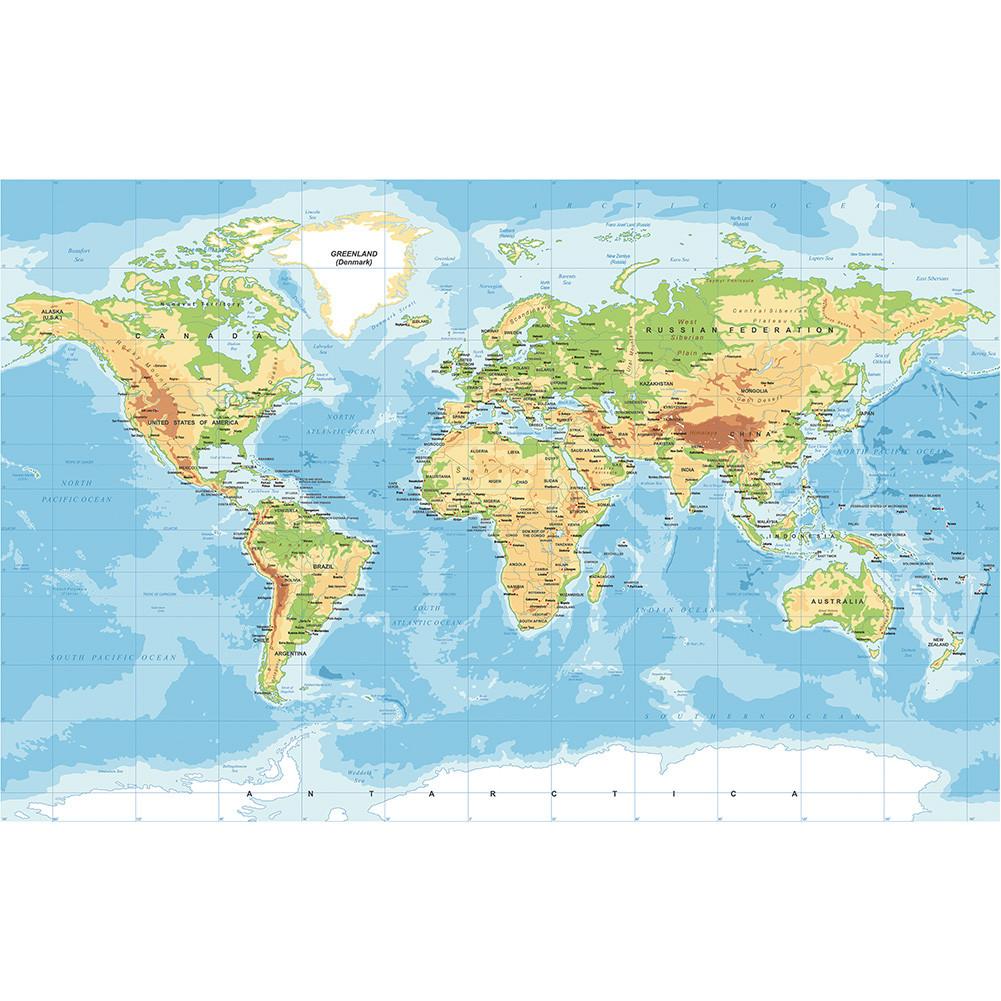 Χωρίς πλαίσιο Παγκόσμιος Τοπογραφικός Χάρτης Αγγλικός Εκπαιδευτικός Επιτοίχιος για Αίθουσα Διδασκαλίας, Σαλόνι, Διακόσμηση Δωματίου Δώρο Ταξιδιωτικά Είδη