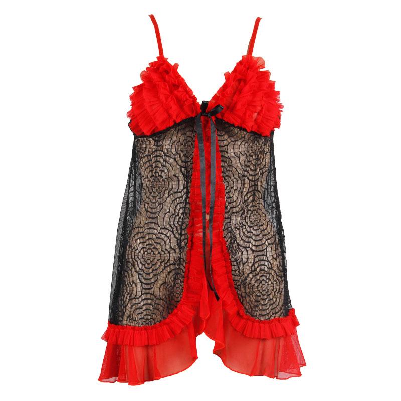 European-American Style Mesh Lace Nightgown Pajamas - Sexy and Flirtatious Cardigan Design for Women