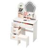 Makeup Vanity Desk with LED Lighted Crown-shaped Mirror, Vanity Table with 4 Drawers and Opening Shelves, Bedroom Dressing Table with