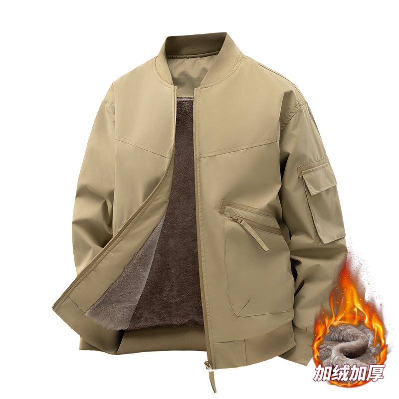 Pánská volná ležérní bavlněná bunda jednobarevná krátká zimní teplý kabát