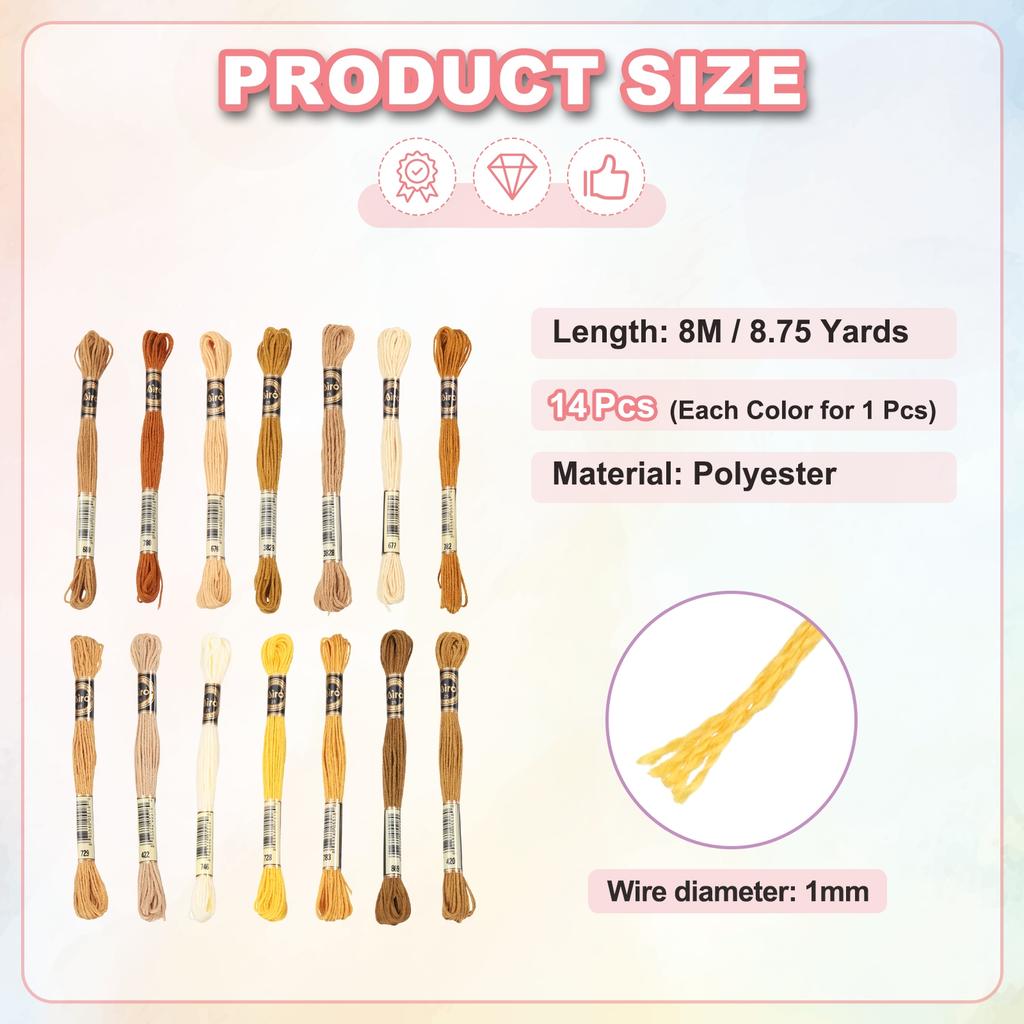 14 Skeins Embroidery Floss Cross Stitch Thread Polyester Embroidery Threads Bracelets String for Cross-Stitch Hand Embroidery