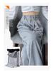 Women's Gray Wide-Leg High-Waist Sweatpants with Drawstring and Petite Fit