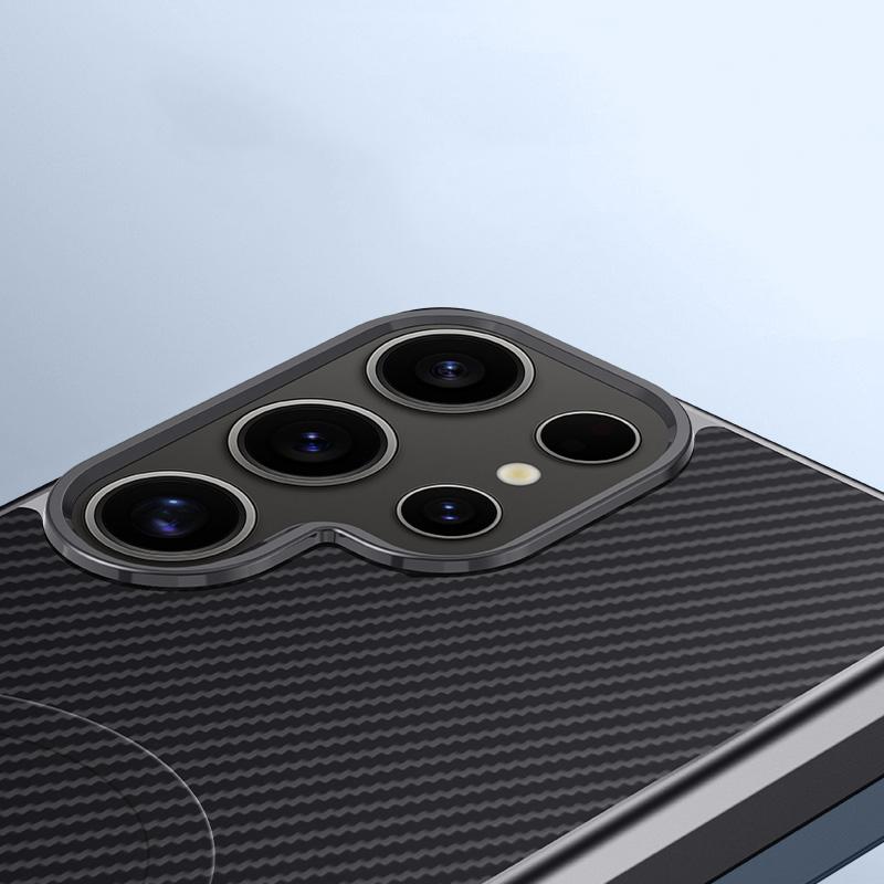 Carbon Fiber Texture Soft Magnetic Phone Case For Samsung S25 Ultra S24 Plus S23 TPU Hybrid Silicone Shockproof Slim Wireless Charge Cover