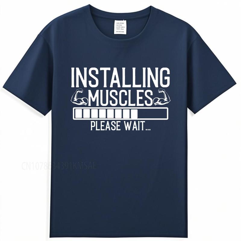 new cotton tshirt Plus Size summer Women tshirt Installing Muscles Please Wait Short Sleeve Travel Oneck tops male teeshirt