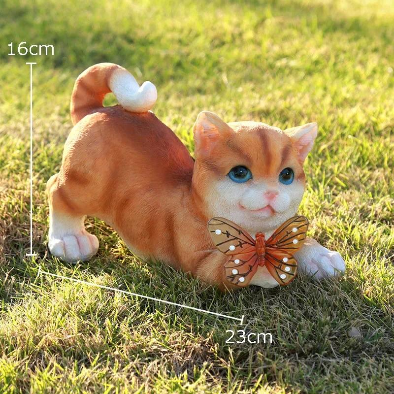 

Cute Cats Statue Solar Energy Glowing Butterfly Decorative Kitten Ornaments Desk Decoration Cartoon Cat Sculpture Outdoor Decor