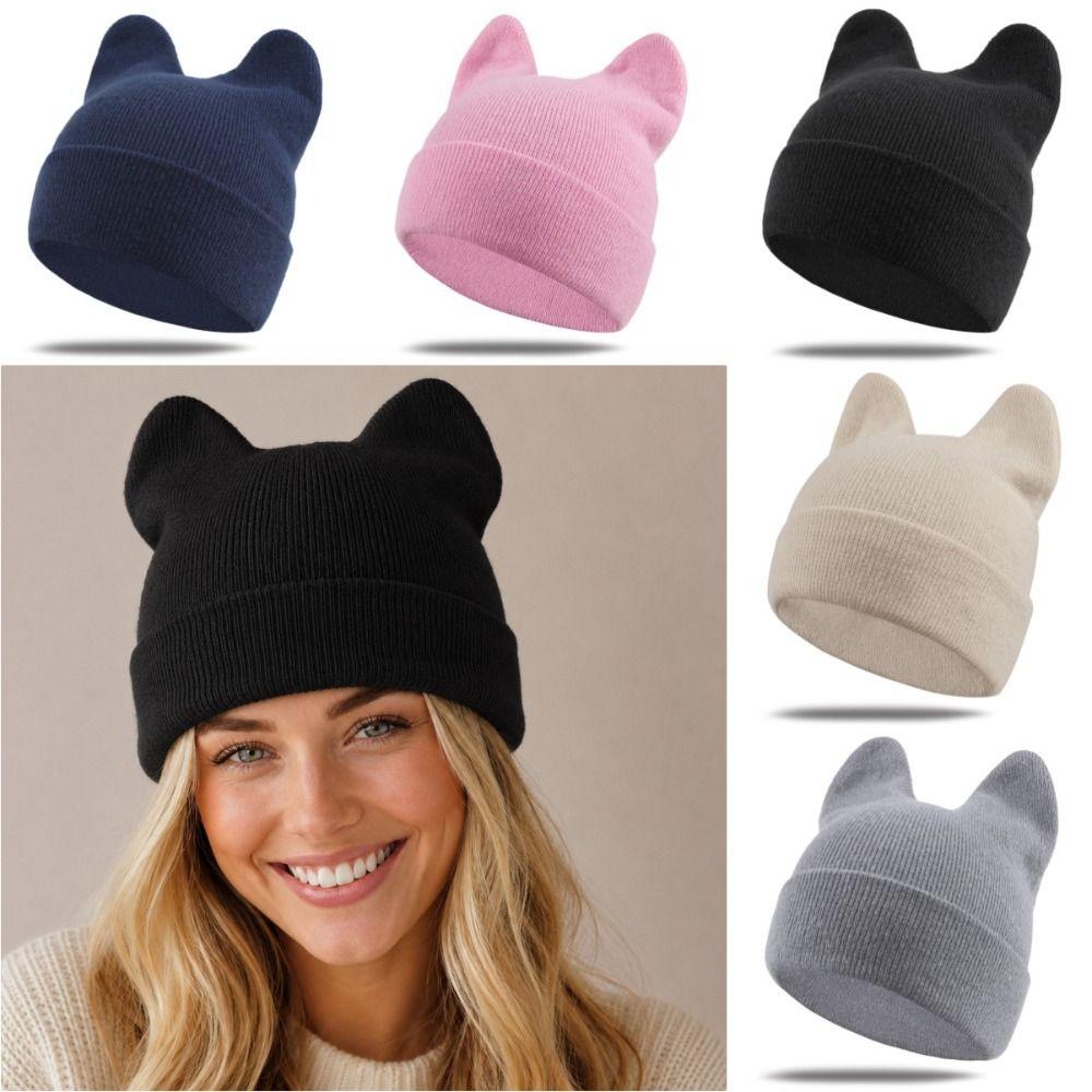 Koreanischer Stil Mütze Niedliche Ohren Pullovermütze Niedliche Strickmütze Herbst