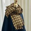Women's Houndstooth Scarf: Warm Korean Style, Thick Imitation Wool, Fringe Knit for Autumn/Winter.