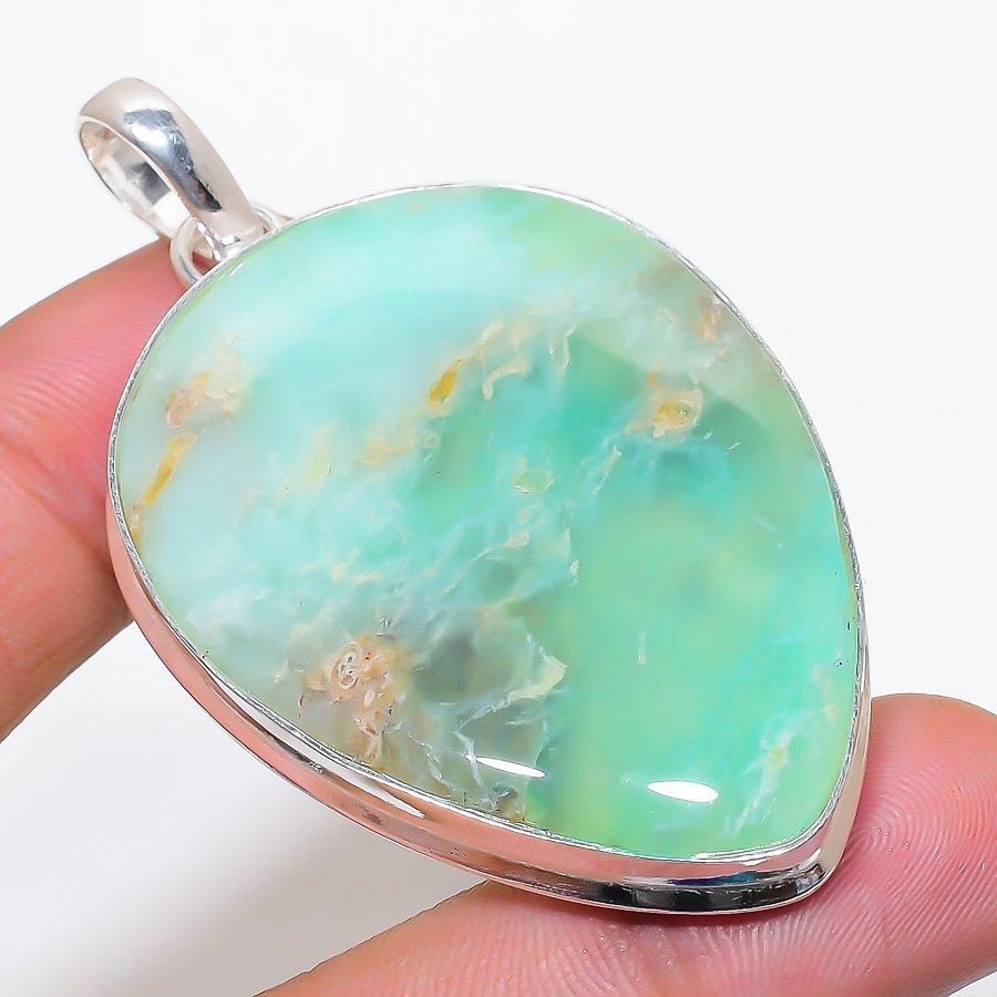 Natural Chrysoprase Gemstone 925 Sterling Silver Jewelry Pendant 2.48" AP-14107