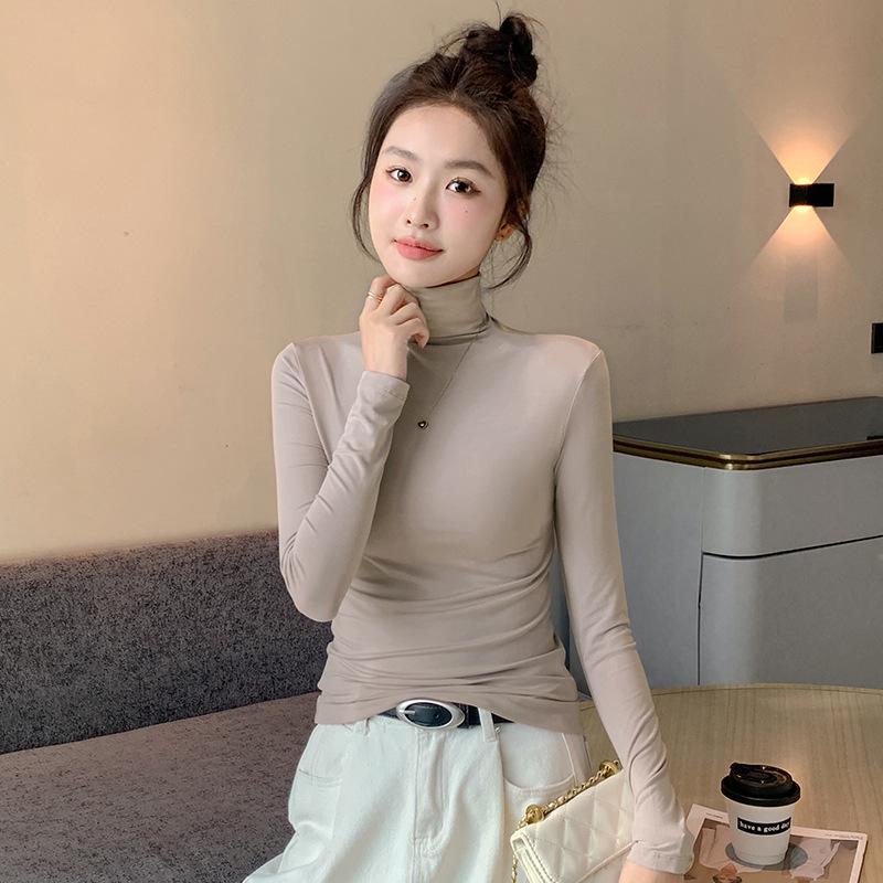 

Женский черный модальный топ с длинным рукавом, облегающий, с высоким воротником, базовый слой для весны, осени, зимы 2024. XL (Suitable for 140-160 catties)