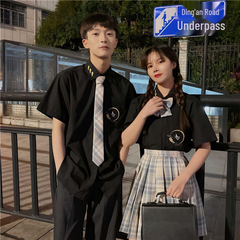 

Authentic JK Couple Shirt DK Uniform: Embroidered Summer Short/Long Sleeve for Graduation Season, Men & Women. Small