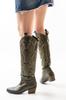 Women Modern Stylish Fashion Boots Faux Leather Suede Black Leather Embroidered Medieval Cowboy Long Boots