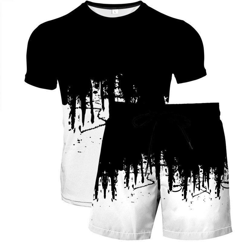 

Men s 3D Printed Short Sleeved Shorts Two-piece T-shirt Set for Men s Casual Trend 6XL