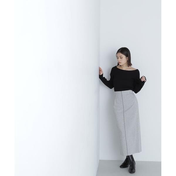 Natural Beauty Basic Decollete Rib Knit Deep Blue Women's Sweater,