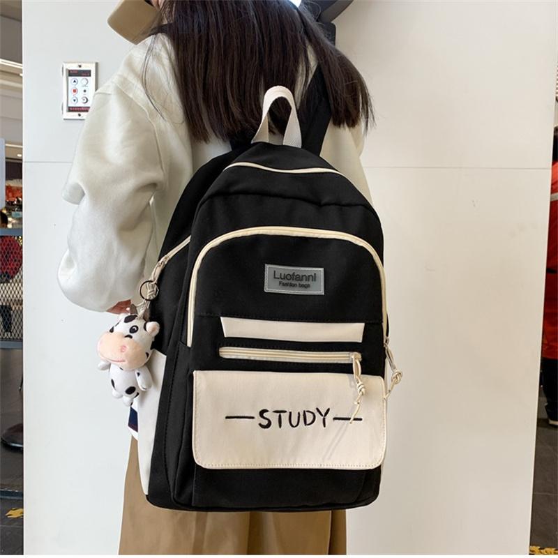 Fashion Contrast Color Women's Backpack Waterproof School Bags For Girls Large Capacity Students Bag Anti-theft School Backpack