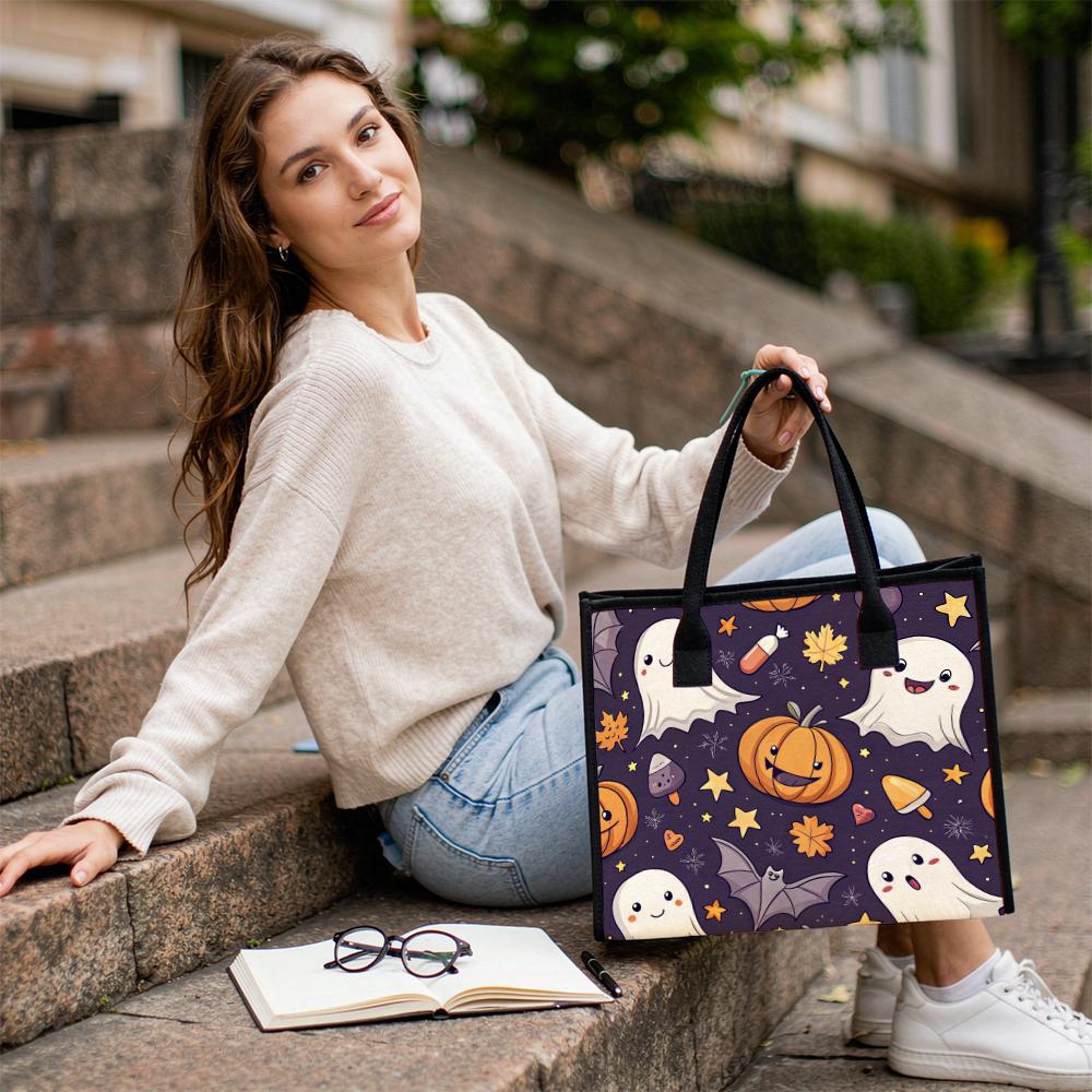 Cute Halloween Tote Bag Ghost Pumpkin Printed Handbag for Daily Use