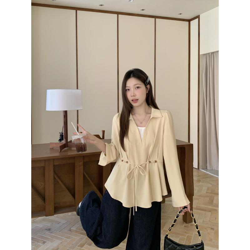 

2026 Spring Waist-Cinched Plus-Size Two-Piece Shirt for Women, Loose & Slimming Design, Belly-Concealing Top L жовтий