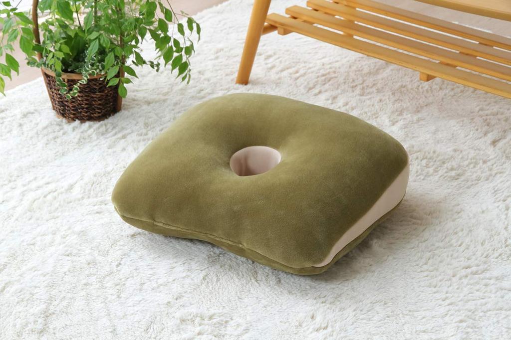 IKEHIKO Comfortable 40 x 37 Soft Cushion, Plain, Round, Fit, Moo, Green, Approx. cm, #9844523
