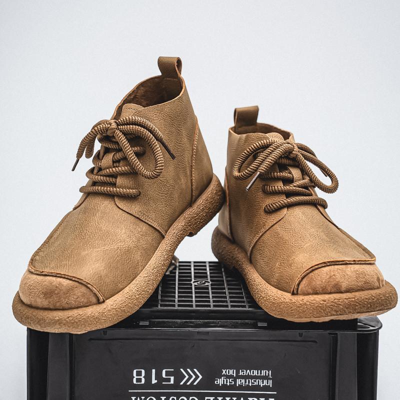 Ghete Retro Scurte pentru Bărbați Pantofi Modă Casual Pantofi de Condus Negru Maro Cap Lat Pantofi cu Top Înalt Mărimi Mari