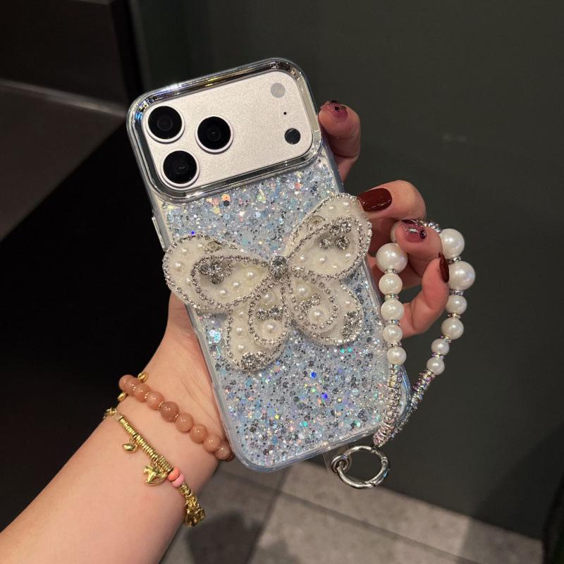 Epoxy Glitter Bow Phone Case for iPhone 15/12/11, Fits Apple 17 Pro Max, Includes Lanyard