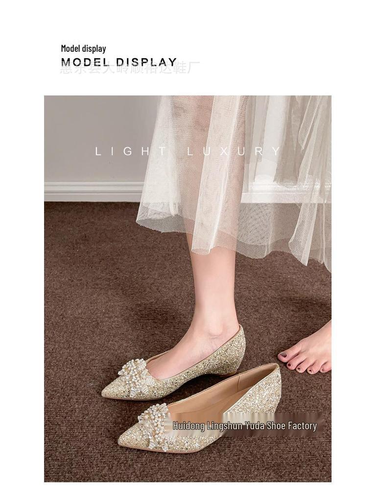 Champagnerfarbene Xiuhe Plateau-Pailletten-Hochzeitsschuhe für Damen - Weite Passform mit innerer Höhenerhöhung