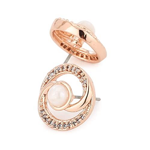Estele Rose Gold Plated CZ Whirlpool Designer Necklace Set with Pearl for Women