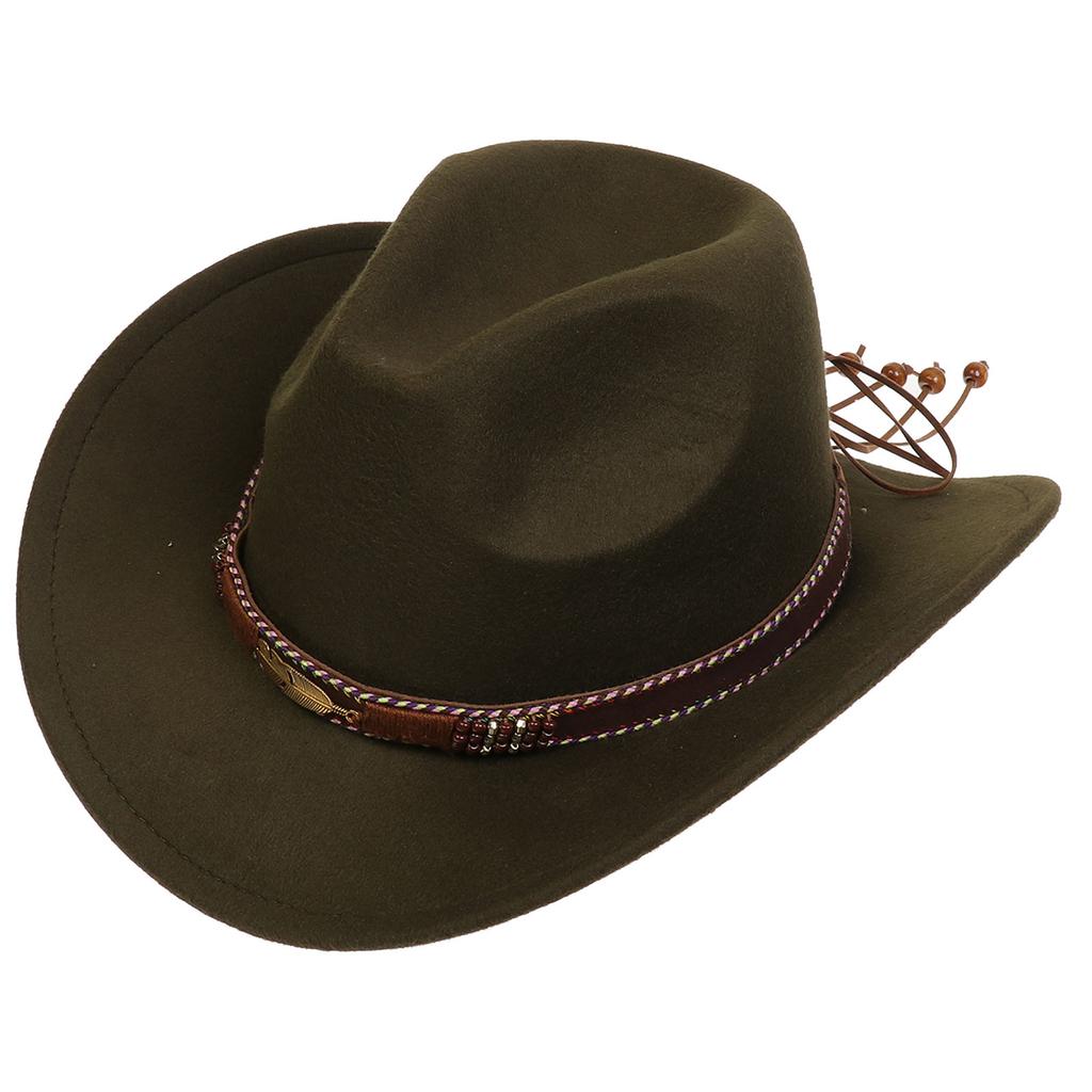 Women Men Western Cowboy Hat, Wide Curved Brim Felt Cowgirl Hat, Vintage Jazz Riding Hat, Removable Hat Belt, Head Circumference 56‑58cm
