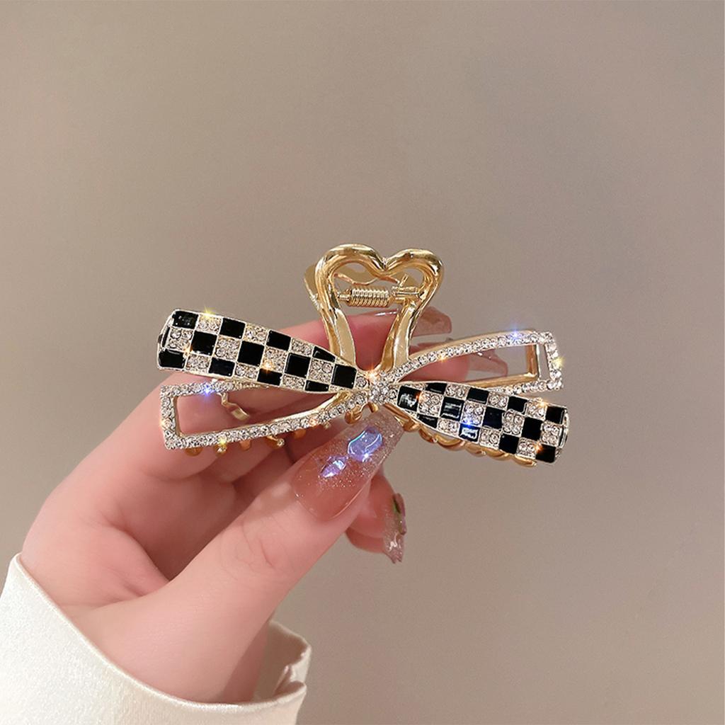 Bow checkerboard hairpin female design hair accessories back head hair disc catch metal shark clip