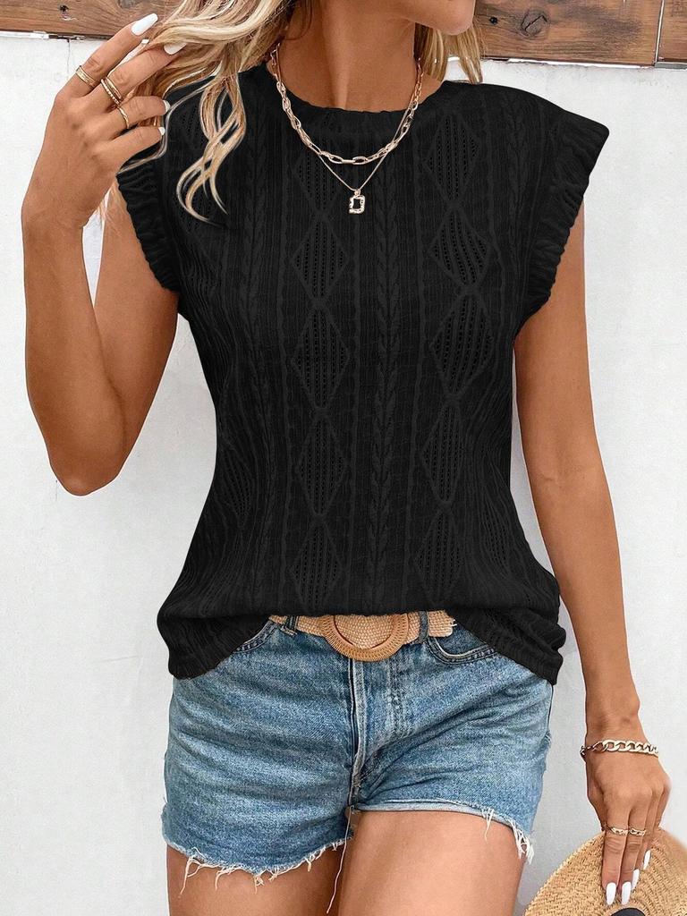2025 Summer Women's Jacquard Round Neck Short Sleeve Loose T-shirt Vest