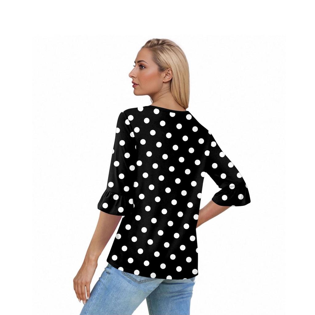 Women's Casual 3/4 Sleeve Top Summer O-neck Puffy Sleeve T-shirt Top