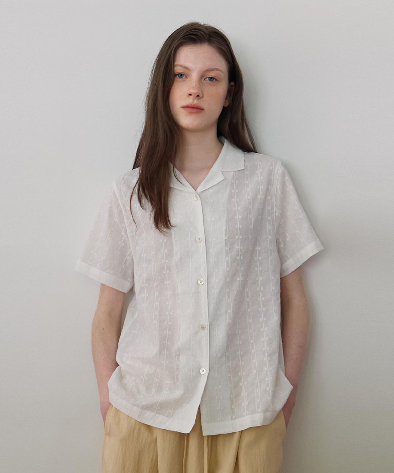 Button Lace Open Collar Shirts (Ivory) Ivory