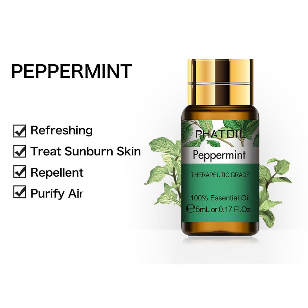 PHATOIL 5/10/30/100ML Peppermint Essential Diffuser for Refreshing Treat Sunburn Skin Repellent Purify Air Therapeutic-Grade Essential Oil