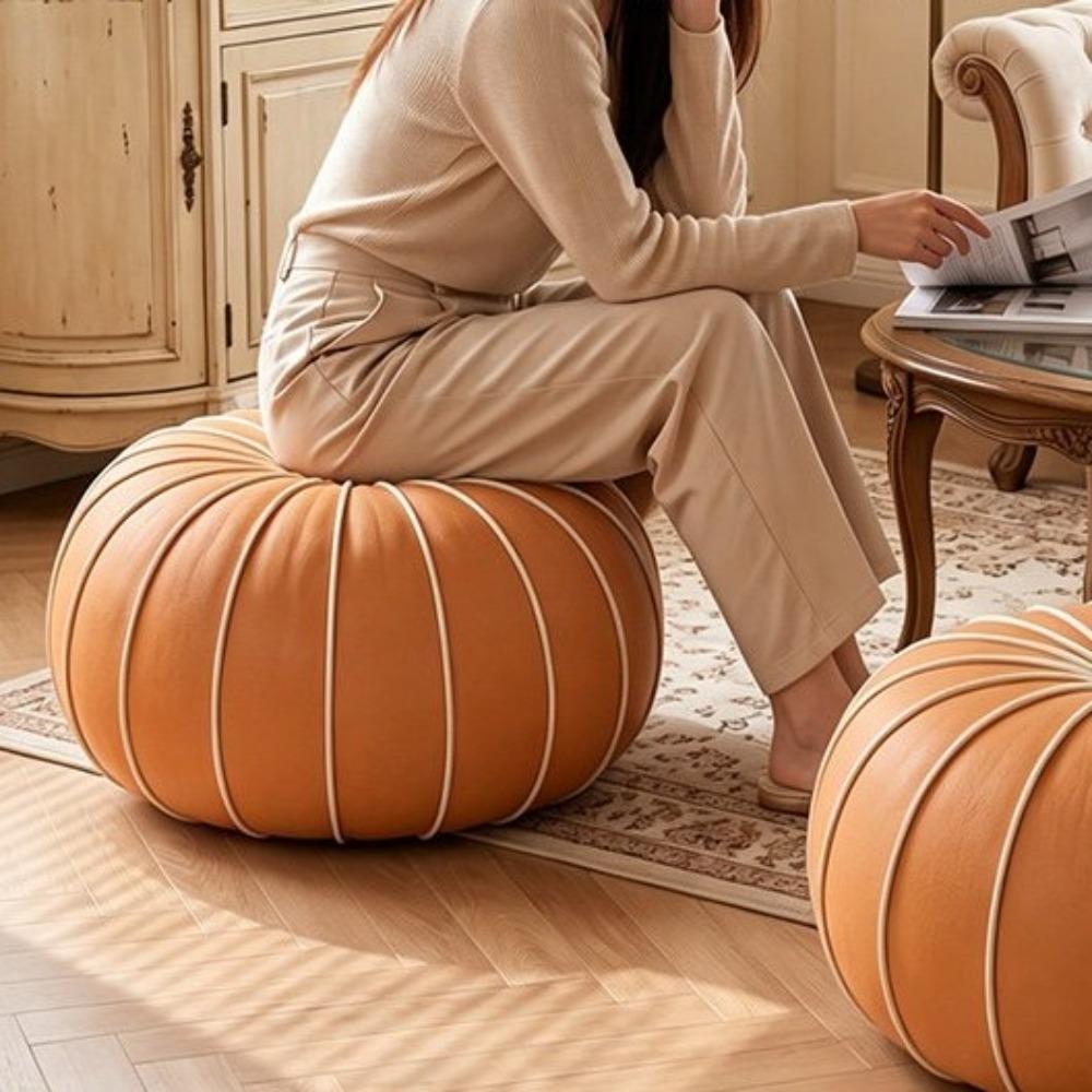 PU Leather Pouf Ottoman Cover Unstuffed Storage Bag Modern Shoe Stool Cover Home Use
