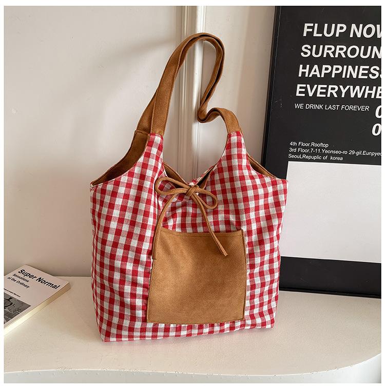 2025 Korean Autumn and Winter New Product Plaid Lazy Style Large Version Shoulder Bag Women's Reversible Trend Tote Bag