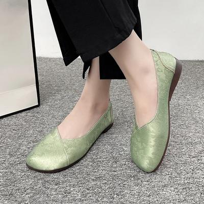 2024 Neue Heiß Verkaufsbequeme Quadratische Zehenpartie Flache Öffnung Damen Einzelne Schuhe Einfarbig Bequemer Flacher Absatz Damen Schuhe