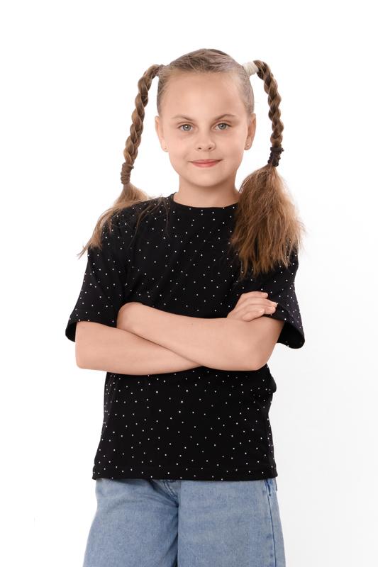 T-shirt for Girls – Soft Knitted Fulicra with Rhinestones, Straight Cut, Various Colors Summer 6414-105-5 HC
