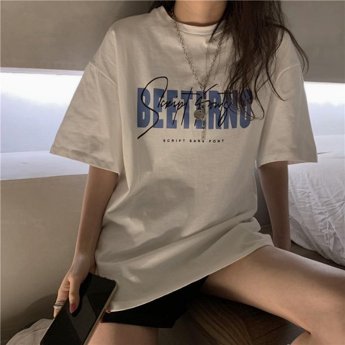 Oversize American Street Sle ort Sve T-irt Women Loose Couple Retro Top Cotton round Ne Print Cartoon Anime Korean...