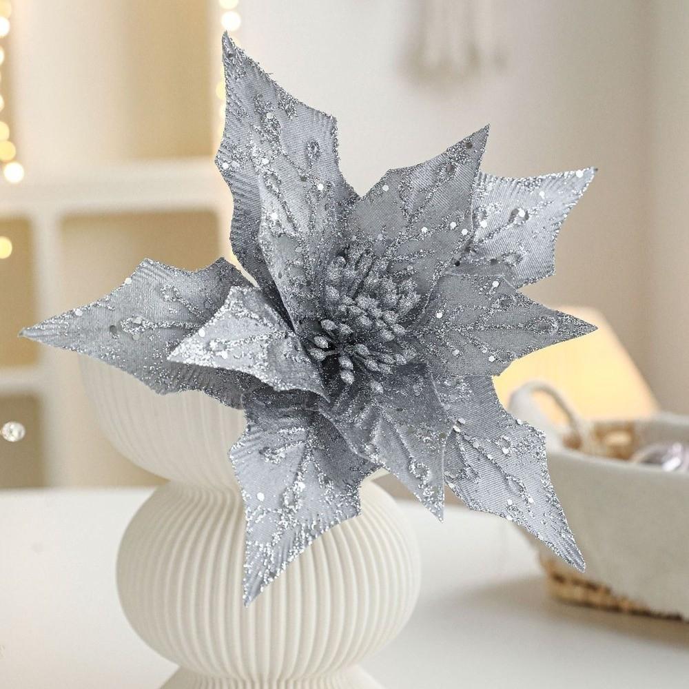 New 29CM Artificial Poinsettia Flower Gold Red Glitter Sparkling Simulation Flowers Sequins DIY Christmas Flower Home Decoration