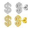 Dollar Sign Stud Earrings for Men Boys,Iced Out Zircon Stainless Steel Earrings,Hip Hop Rap Cool Jewelry Gifts