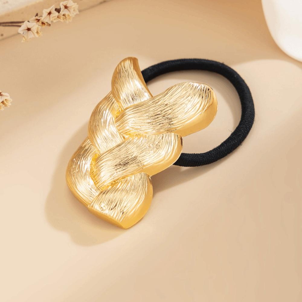 

Unique Punk Elastic Headband Braid Shaped Y2K Ponytail Hair Tie Metal Luxury Rubber Band Scrunchies For Women Girls золотой