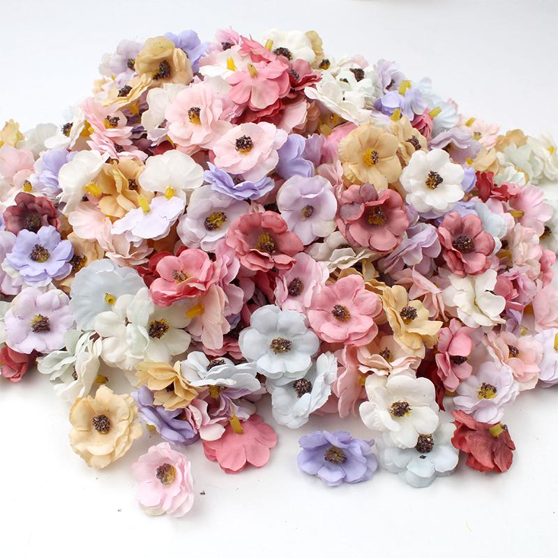 50Pcs Mini Multicolor Artificial Rose Flowers Heads Silk Fake Flowers for Home Dceor Wedding Decora Craft Wreath Gifts Accessory
