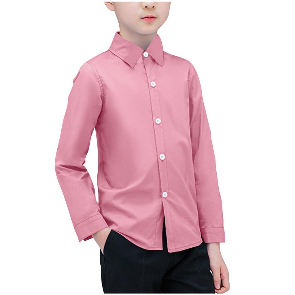 Boys Cotton Regular Fit Tops Shirts Button Down With Cuffs & Shirttail Hem Long Sleeve
