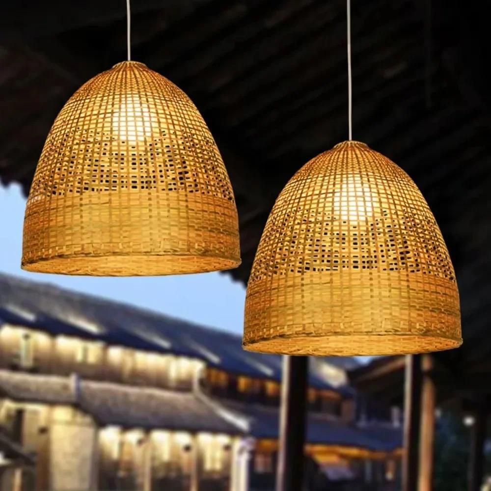 JOYINLED 40CM Bamboo Pendant Lamp Living Room Handwoven Bamboo Chandelier E27 Japanese Style Pendant with Rattan Lamp Shade