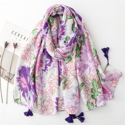 Women Cotton Scarf Flower Print Hijab Soft Shawls And Wraps Tessale Female Foulard Designer Pashmina Bandana Headscarf