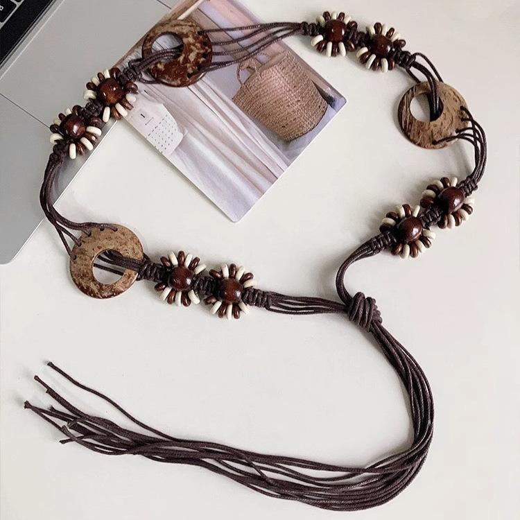 

Богемный Нишевый Y2K Декоративный Пояс Веревка Литературный Ретро Этнический Стиль Плетеный Пояс С Поясом для Юбки 180cm темно-коричневого