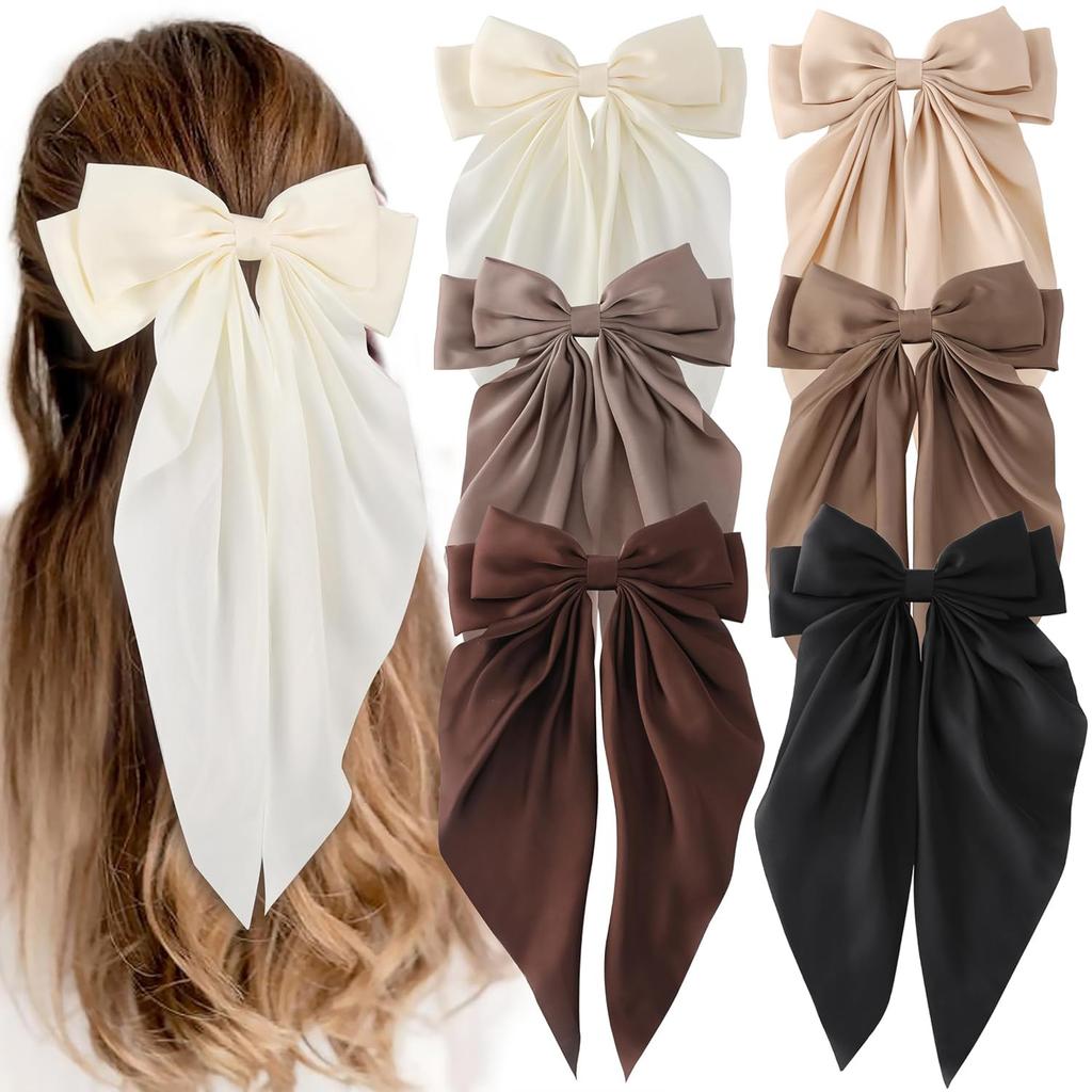 Korean Accessories Hair Clips for Women Girls Big Bowknot Solid Satin Long Ribbon Bows Spring Clamp Barette Cheveux Femme 2026