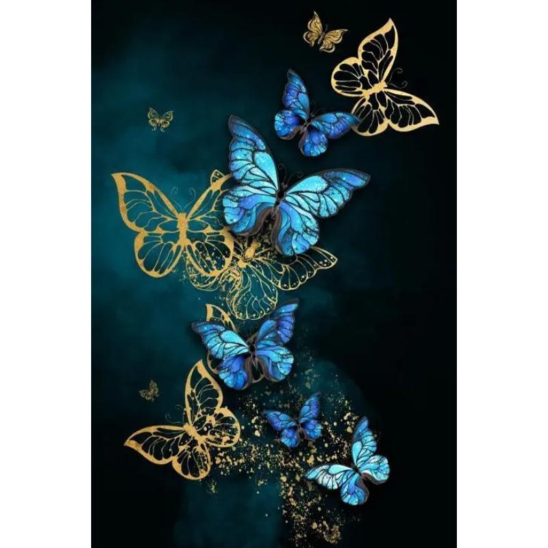 Gold Blue Butterfly Canvas Paintings Black Wall Art Prints Luxury Living Room Decorative Posters For Living Room Wall Decor Art