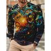 3D Gedrucktes Buntes Fantasy T-Shirt Für Männer Sternenhimmel Muster Tee Herbst Mode Lässige Langarm O-Ausschnitt Oberteile Lockere T-Shirts