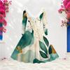 Women Plus Size V Neck Faux Fur Trim Long Sleeve Pink Gold Marble Print A Line Midi Dress With Belt